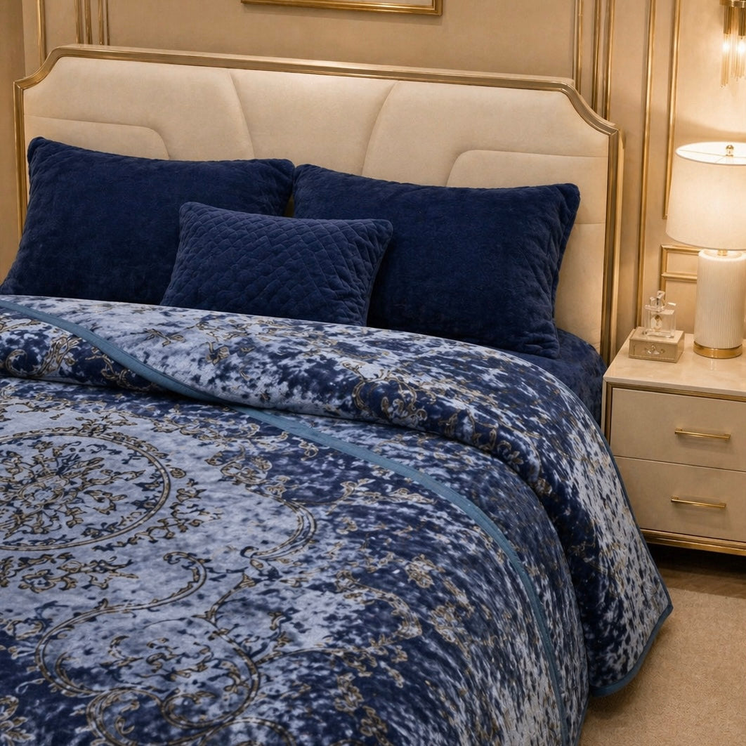 Sonata Cloud Double Bed Cloudy Blanket 2 Ply in Poly Bag - navy Blue Colour