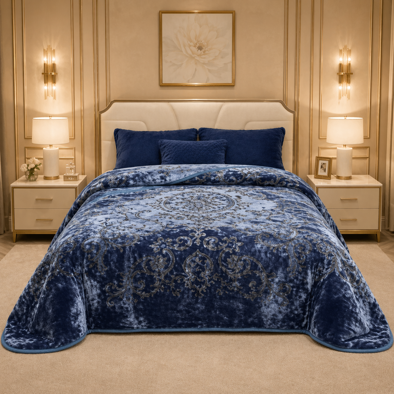 Sonata Cloud Double Bed Cloudy Blanket 2 Ply in Poly Bag - navy Blue Colour