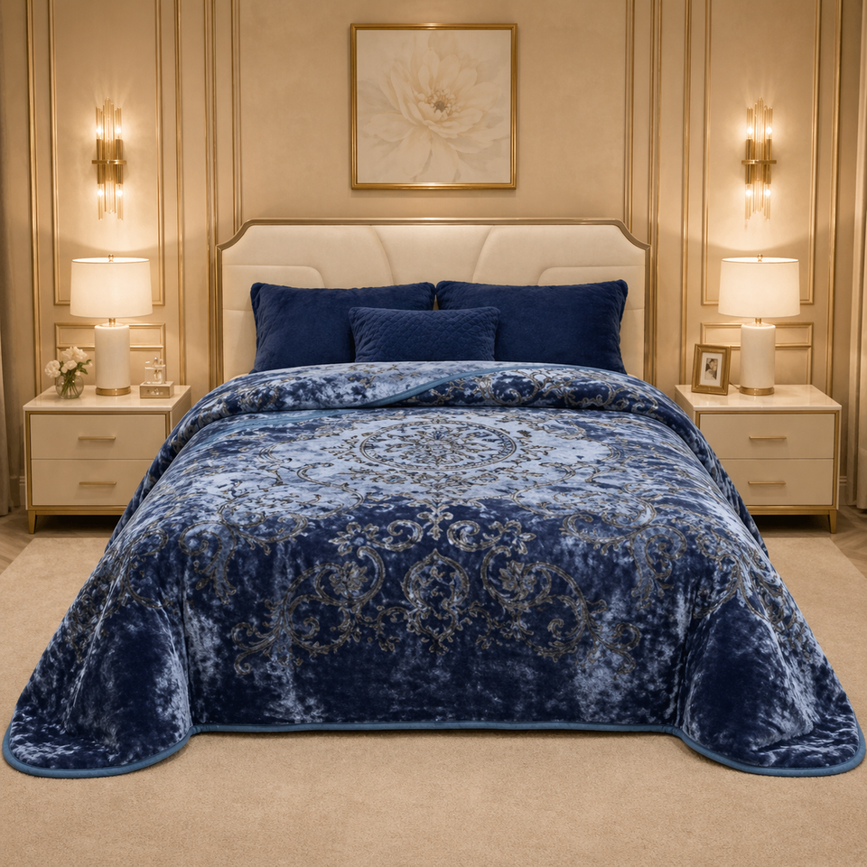 Sonata Cloud Double Bed Cloudy Blanket 2 Ply in Poly Bag - navy Blue Colour