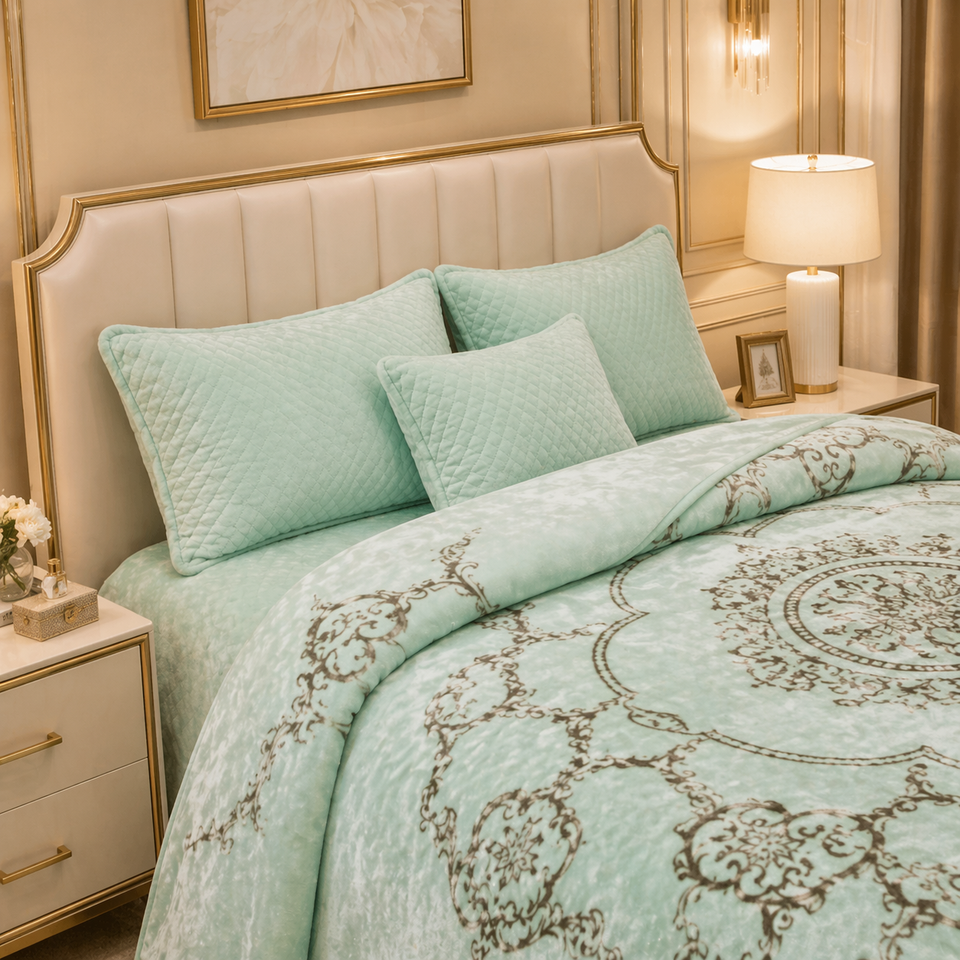 Sonata Cloud Double Bed Cloudy Blanket 2 Ply in Poly Bag - Light Green Colour
