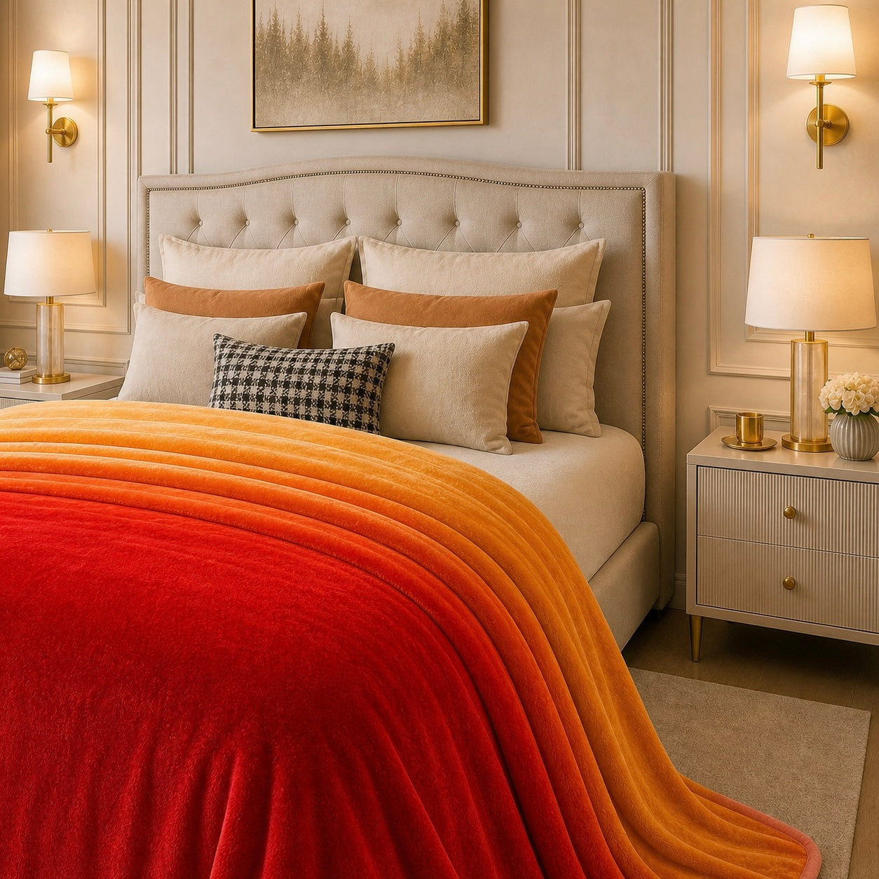 Spring Vale Jacquard Fleece King Size Blanket 1 Ply - Orange Colour