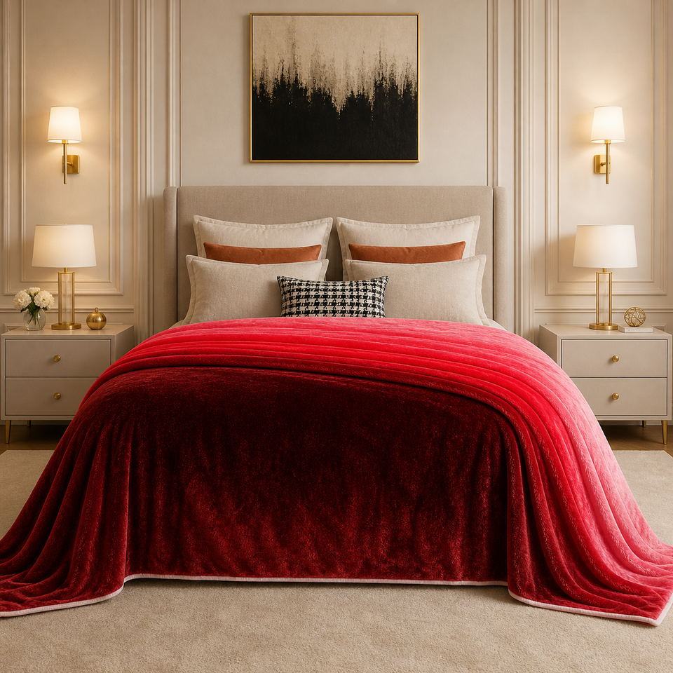 Spring Vale Jacquard Fleece King Size Blanket 1 Ply - Red Colour