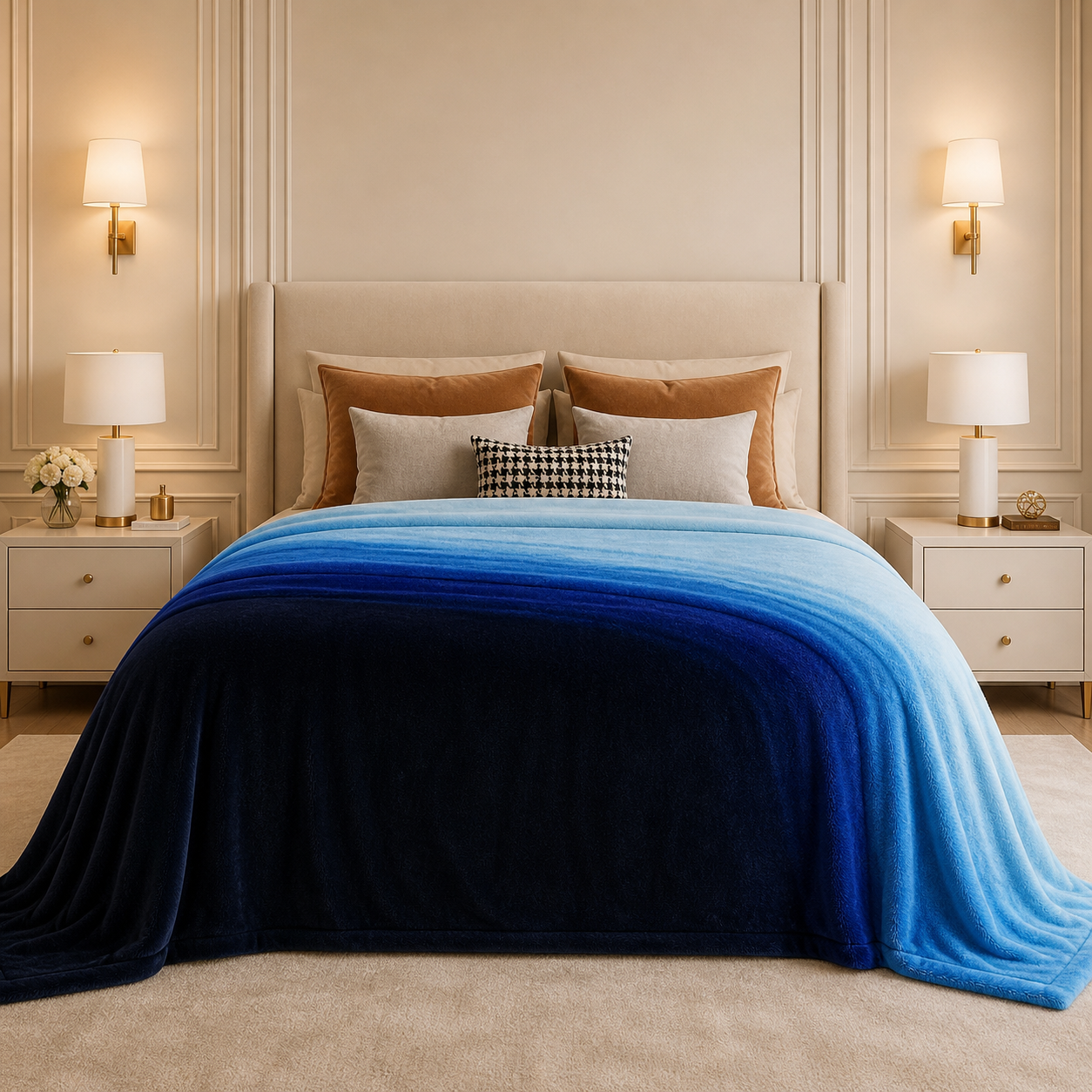 Spring Vale Jacquard Fleece King Size Blanket 1 Ply - Blue Colour