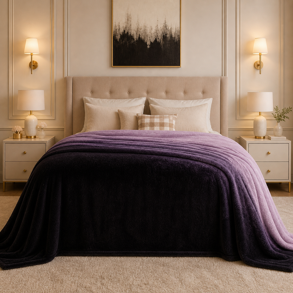 Spring Vale Jacquard Fleece King Size Blanket 1 Ply - Old Lavender Colour