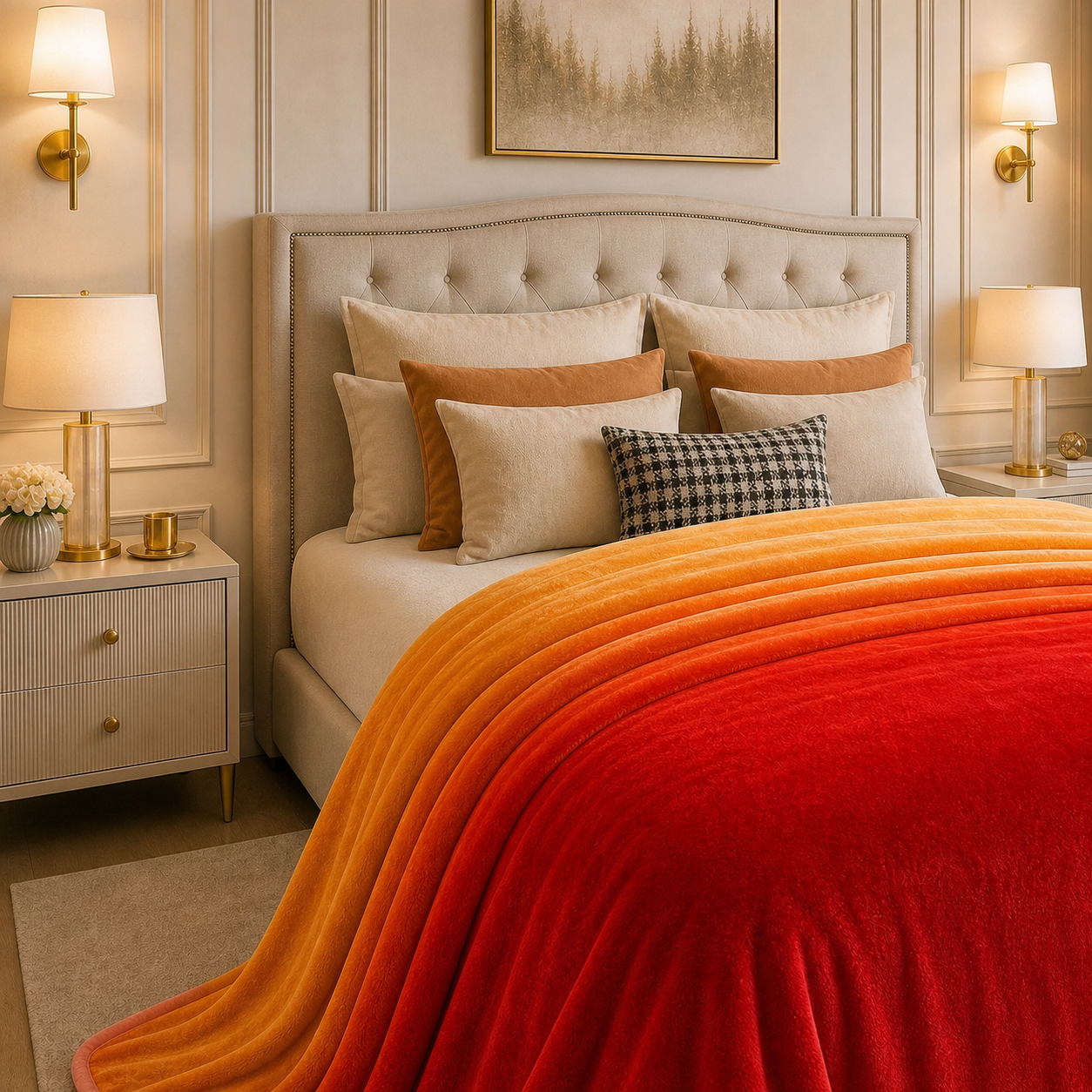 Spring Vale Jacquard Fleece King Size Blanket 1 Ply - Orange Colour