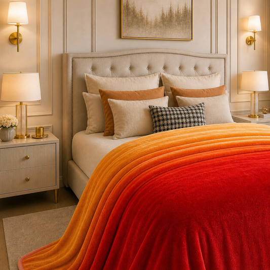 Spring Vale Jacquard Fleece King Size Blanket 1 Ply - Orange Colour