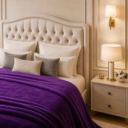 Spring Vale Jacquard Fleece King Size Blanket 1 Ply - Purple Colour