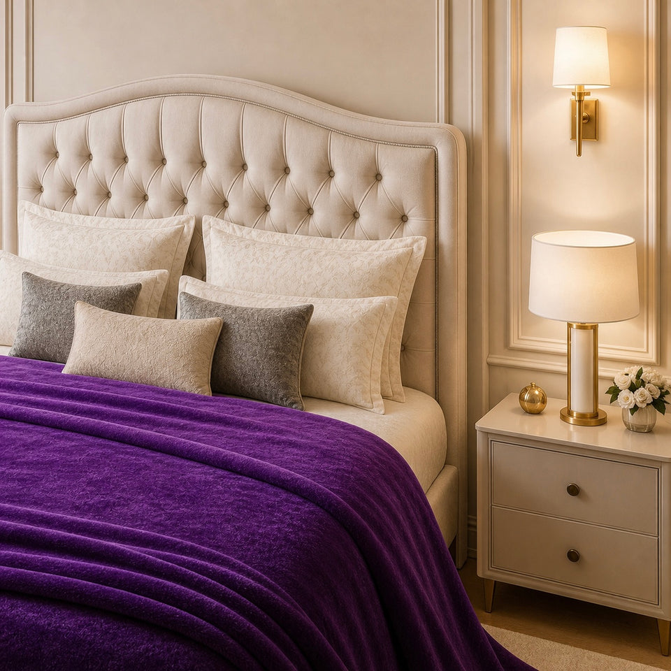 Spring Vale Jacquard Fleece King Size Blanket 1 Ply - Purple Colour