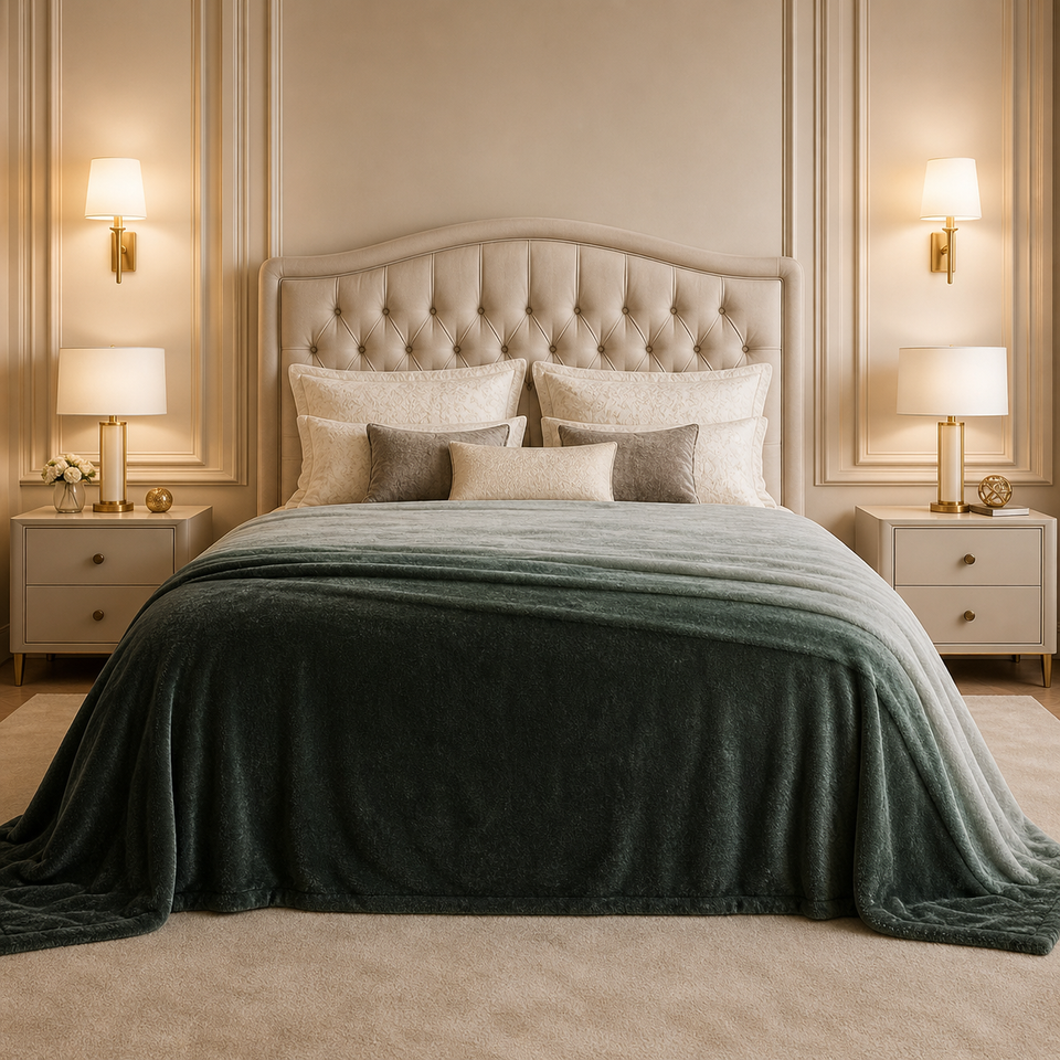 Spring Vale Jacquard Fleece King Size Blanket 1 Ply - Green Colour