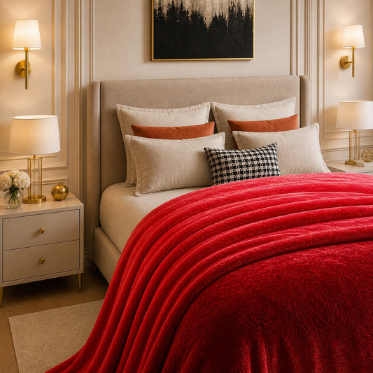 Spring Vale Jacquard Fleece King Size Blanket 1 Ply - Red Colour