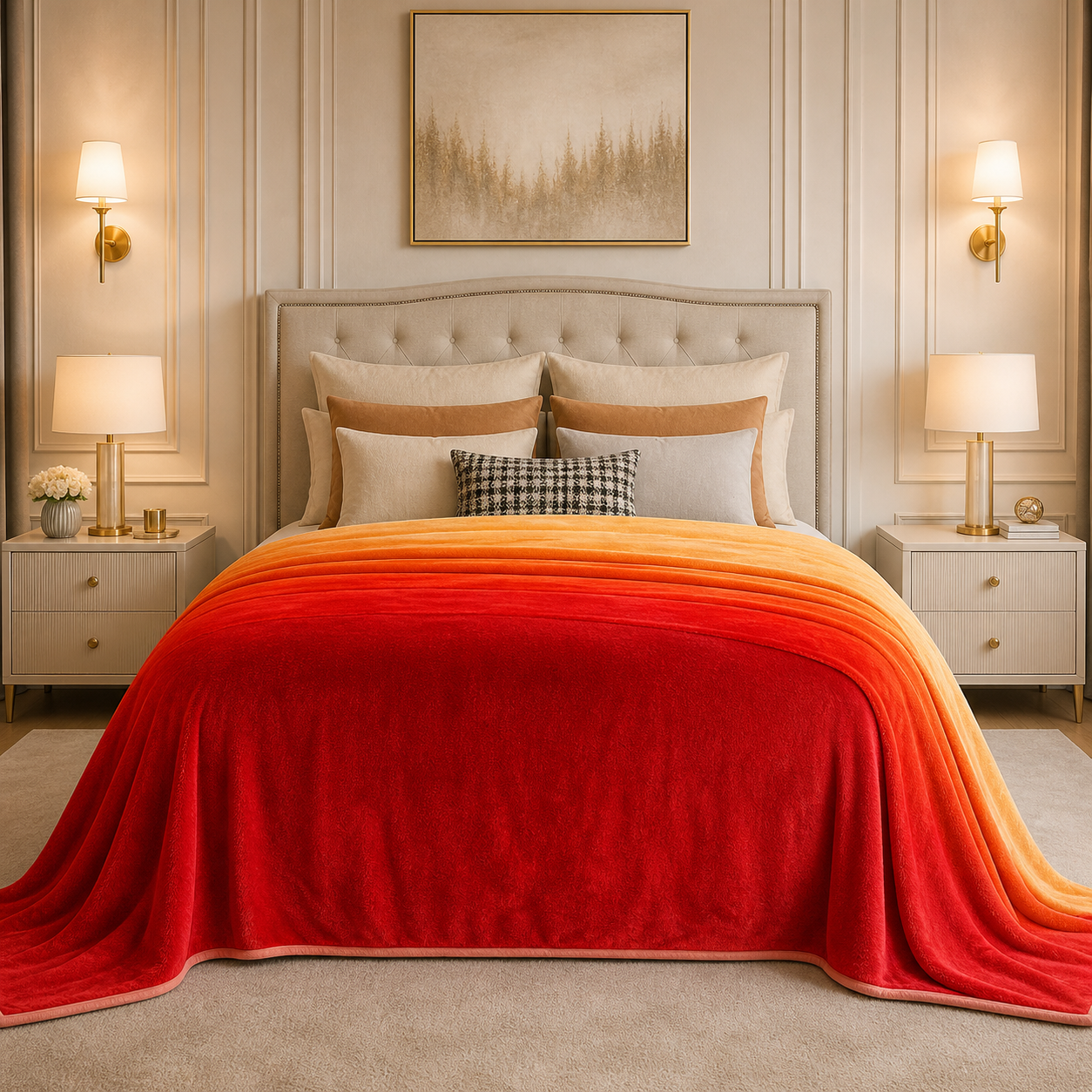 Spring Vale Jacquard Fleece King Size Blanket 1 Ply - Orange Colour
