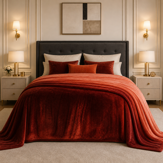 Spring Vale Jacquard Fleece King Size Blanket 1 Ply - Rust Red Colour
