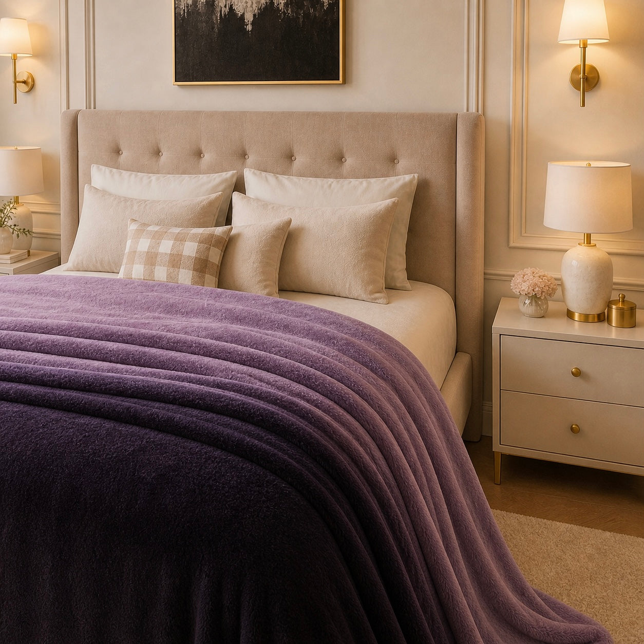 Spring Vale Jacquard Fleece King Size Blanket 1 Ply - Old Lavender Colour