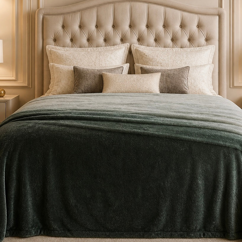 Spring Vale Jacquard Fleece King Size Blanket 1 Ply - Green Colour