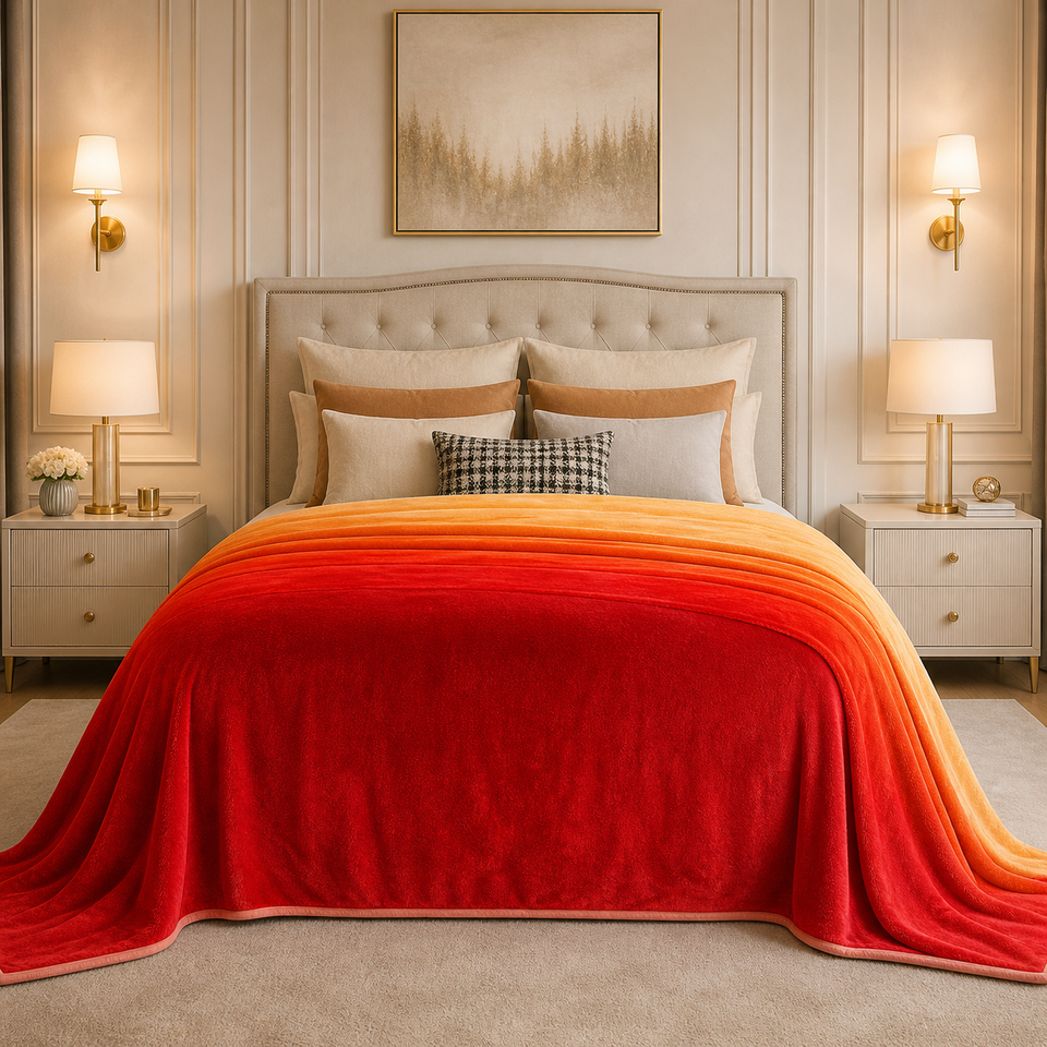 Spring Vale Jacquard Fleece King Size Blanket 1 Ply - Orange Colour