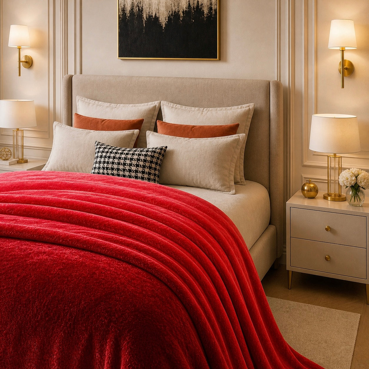 Spring Vale Jacquard Fleece King Size Blanket 1 Ply - Red Colour