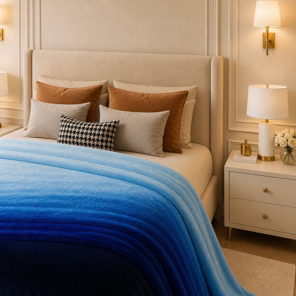 Spring Vale Jacquard Fleece King Size Blanket 1 Ply - Blue Colour