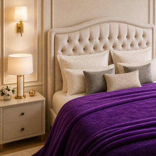 Spring Vale Jacquard Fleece King Size Blanket 1 Ply - Purple Colour
