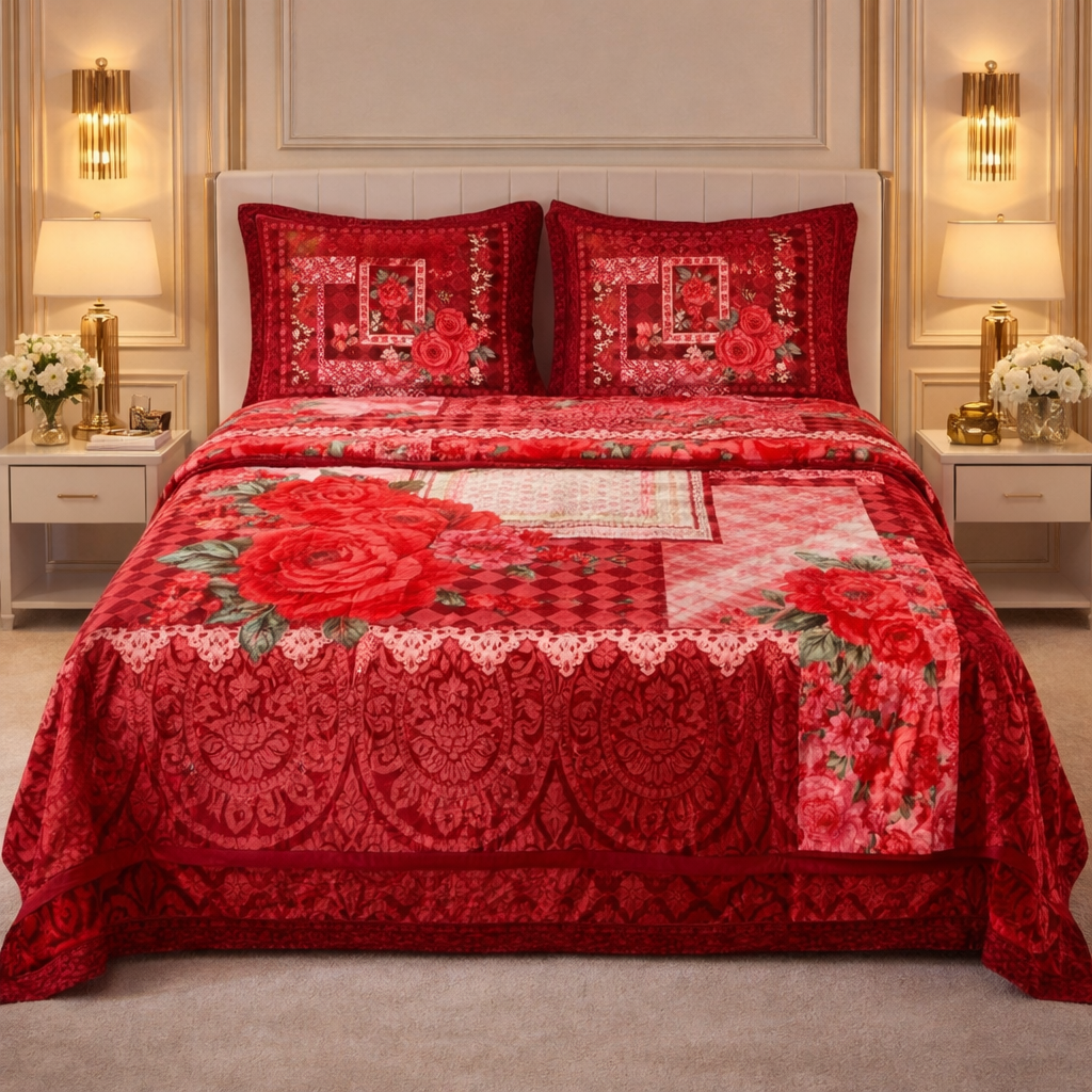 Tempest Luxe 4 Pcs Bed Spread Set Box - Red Colour