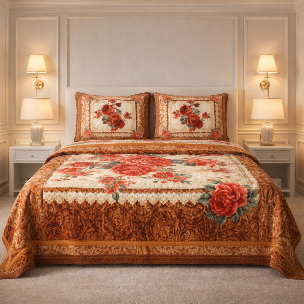 Tempest Luxe 4 Pcs Bed Spread Set Box - Brown Colour
