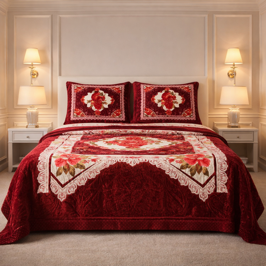 Tempest Luxe 4 Pcs Bed Spread Set Box - Ruby Red Colour