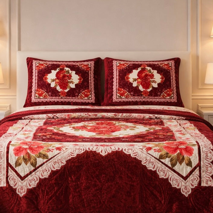 Tempest Luxe 4 Pcs Bed Spread Set Box - Ruby Red Colour