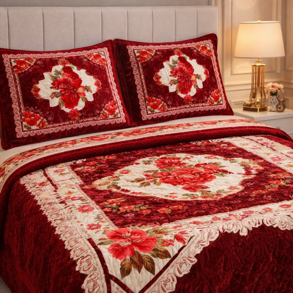 Tempest Luxe 4 Pcs Bed Spread Set Box - Ruby Red Colour