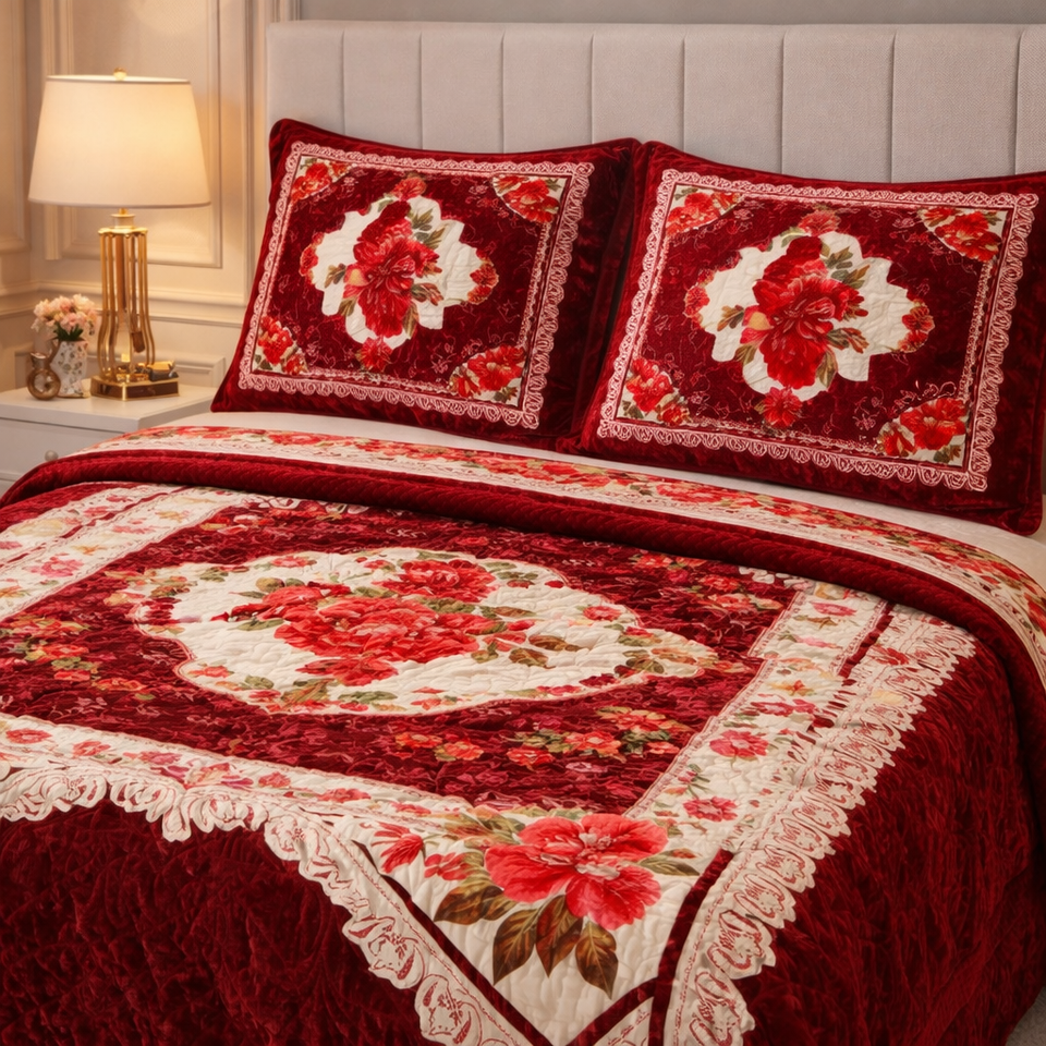Tempest Luxe 4 Pcs Bed Spread Set Box - Ruby Red Colour
