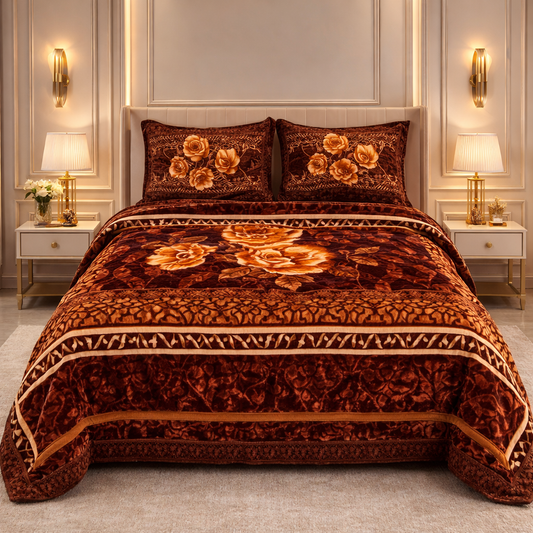Tempest Luxe 4 Pcs Bed Spread Set Box - Dark Brown Colour