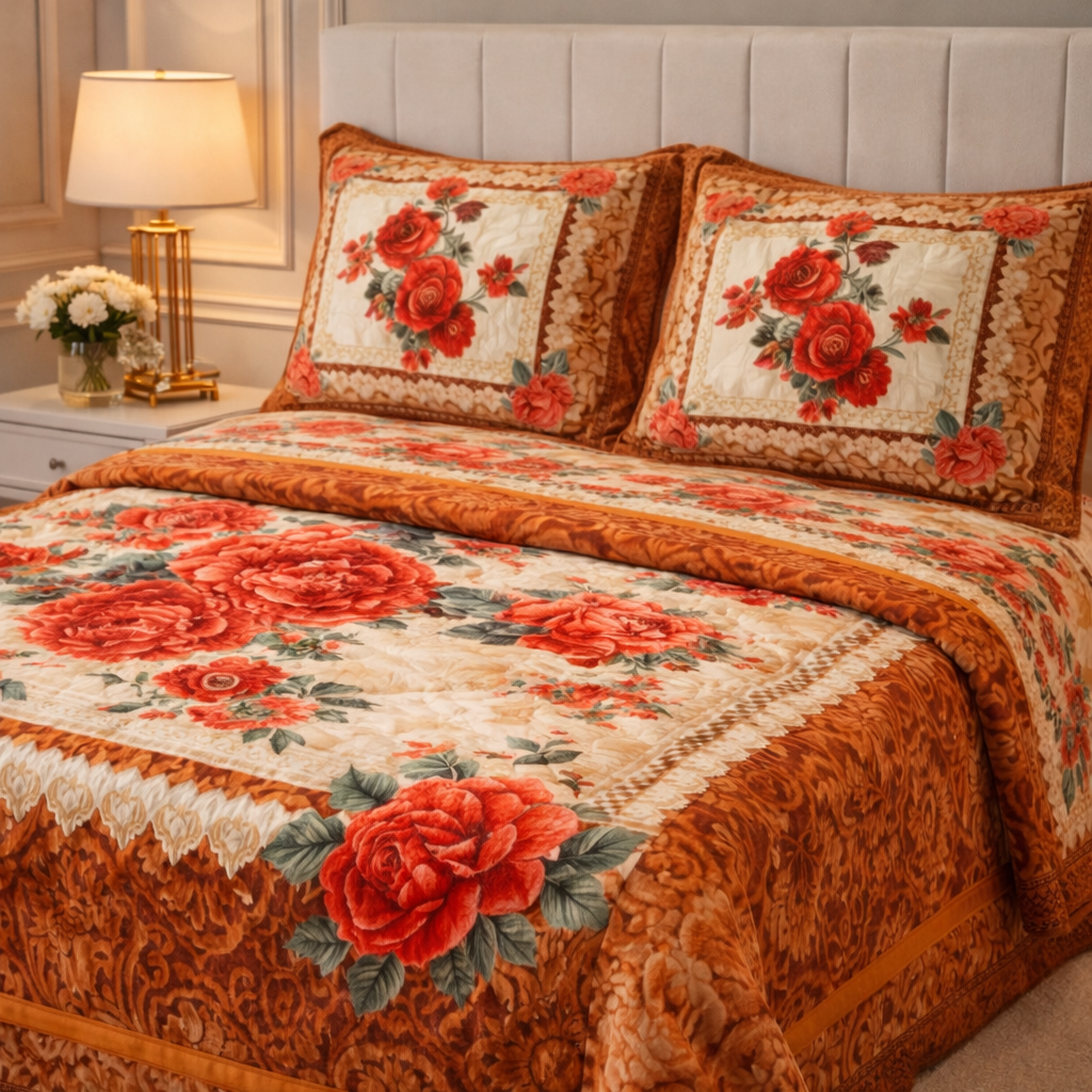 Tempest Luxe 4 Pcs Bed Spread Set Box - Brown Colour