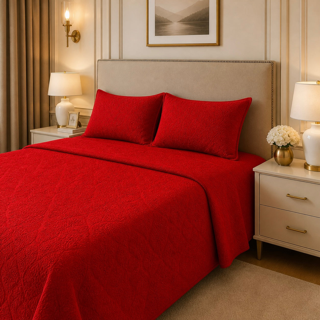 Uniloom Borderline Fleece King Size Blanket 1 Ply - Red Colour