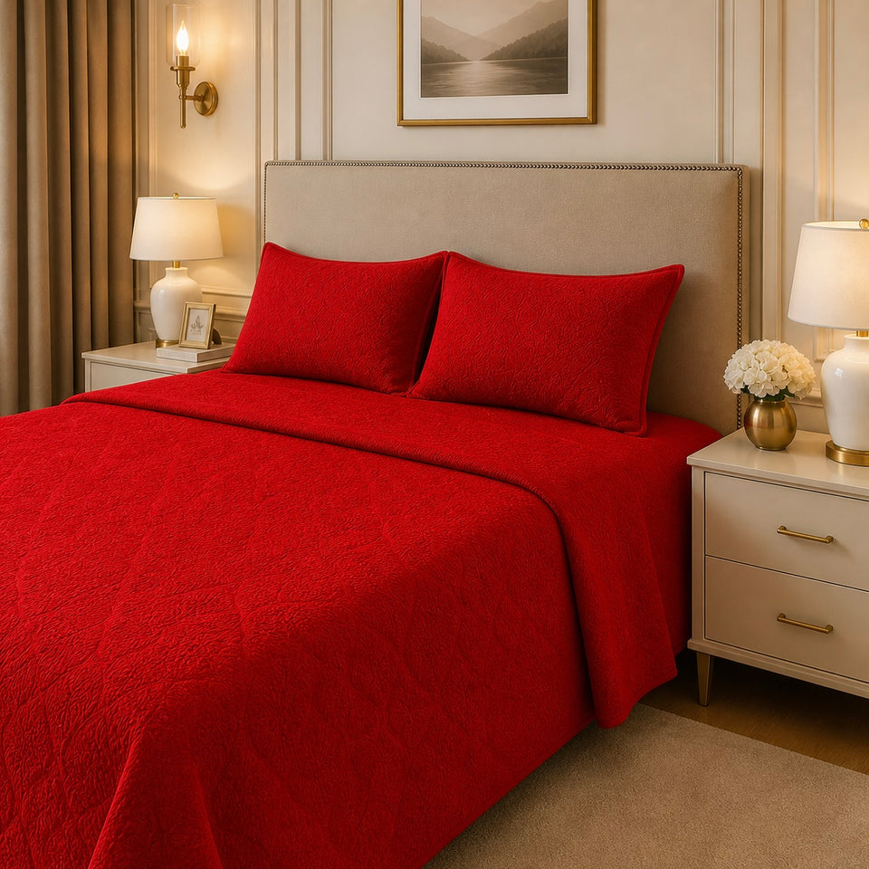 Uniloom Borderline Fleece King Size Blanket 1 Ply - Red Colour