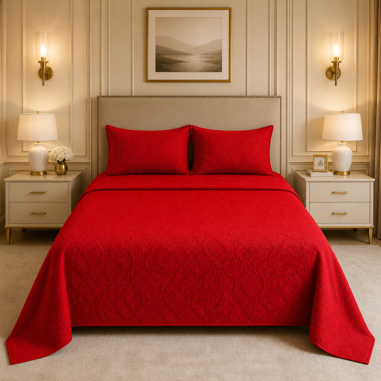 Uniloom Borderline Fleece King Size Blanket 1 Ply - Red Colour