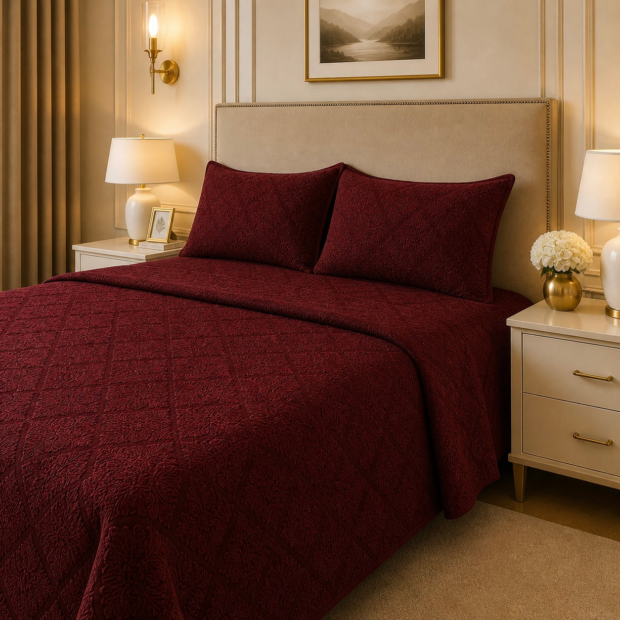 Uniloom Borderline Fleece King Size Blanket 1 Ply - Maroon Colour