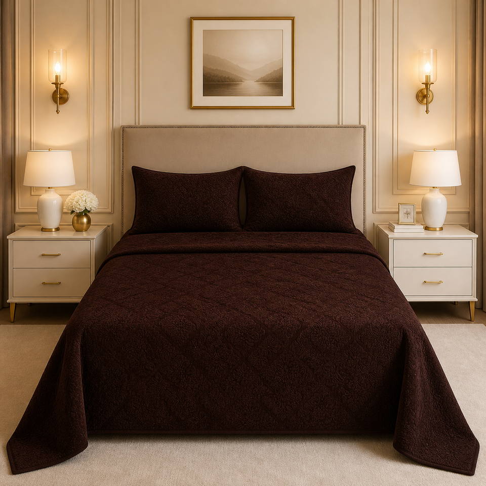 Uniloom Borderline Fleece King Size Blanket 1 Ply - Dark Brown Colour