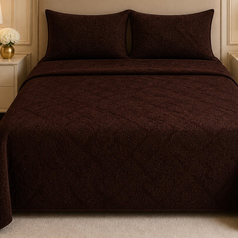 Uniloom Borderline Fleece King Size Blanket 1 Ply - Dark Brown Colour
