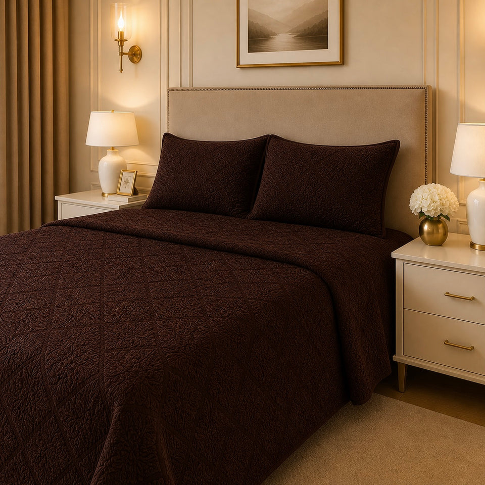 Uniloom Borderline Fleece King Size Blanket 1 Ply - Dark Brown Colour