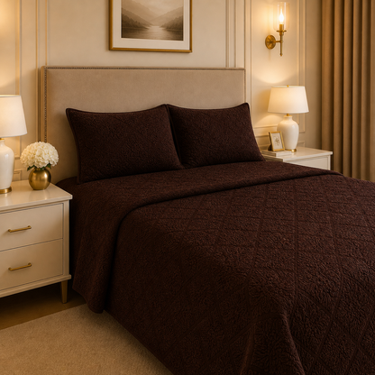 Uniloom Borderline Fleece King Size Blanket 1 Ply - Dark Brown Colour
