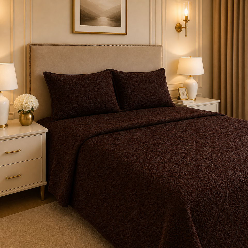 Uniloom Borderline Fleece King Size Blanket 1 Ply - Dark Brown Colour