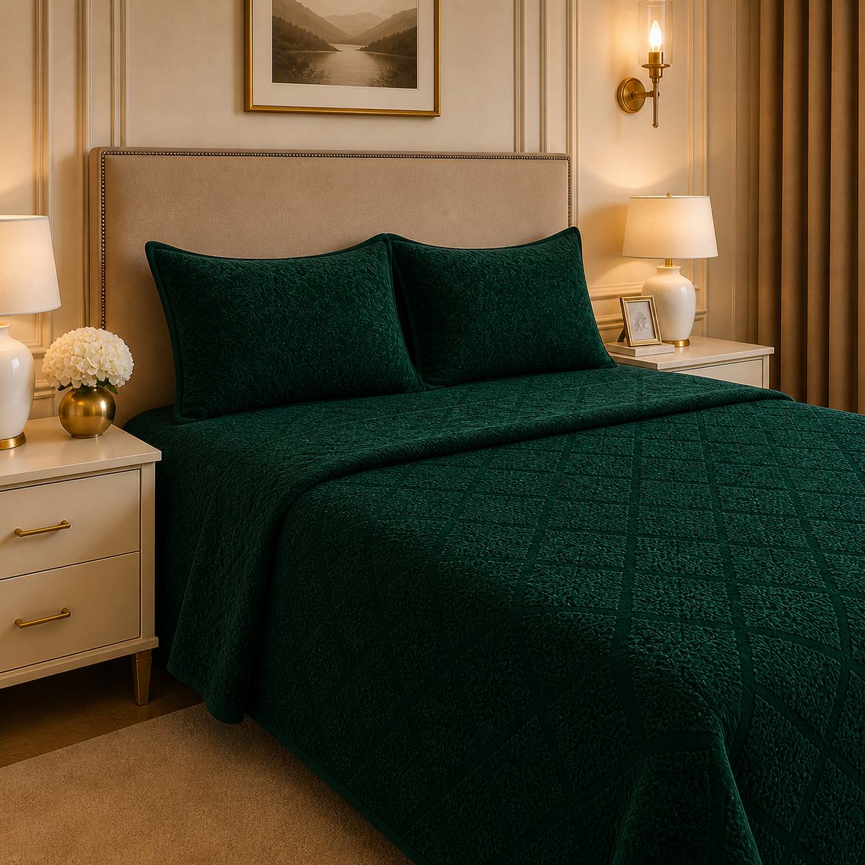Uniloom Borderline Fleece King Size Blanket 1 Ply - Green Colour