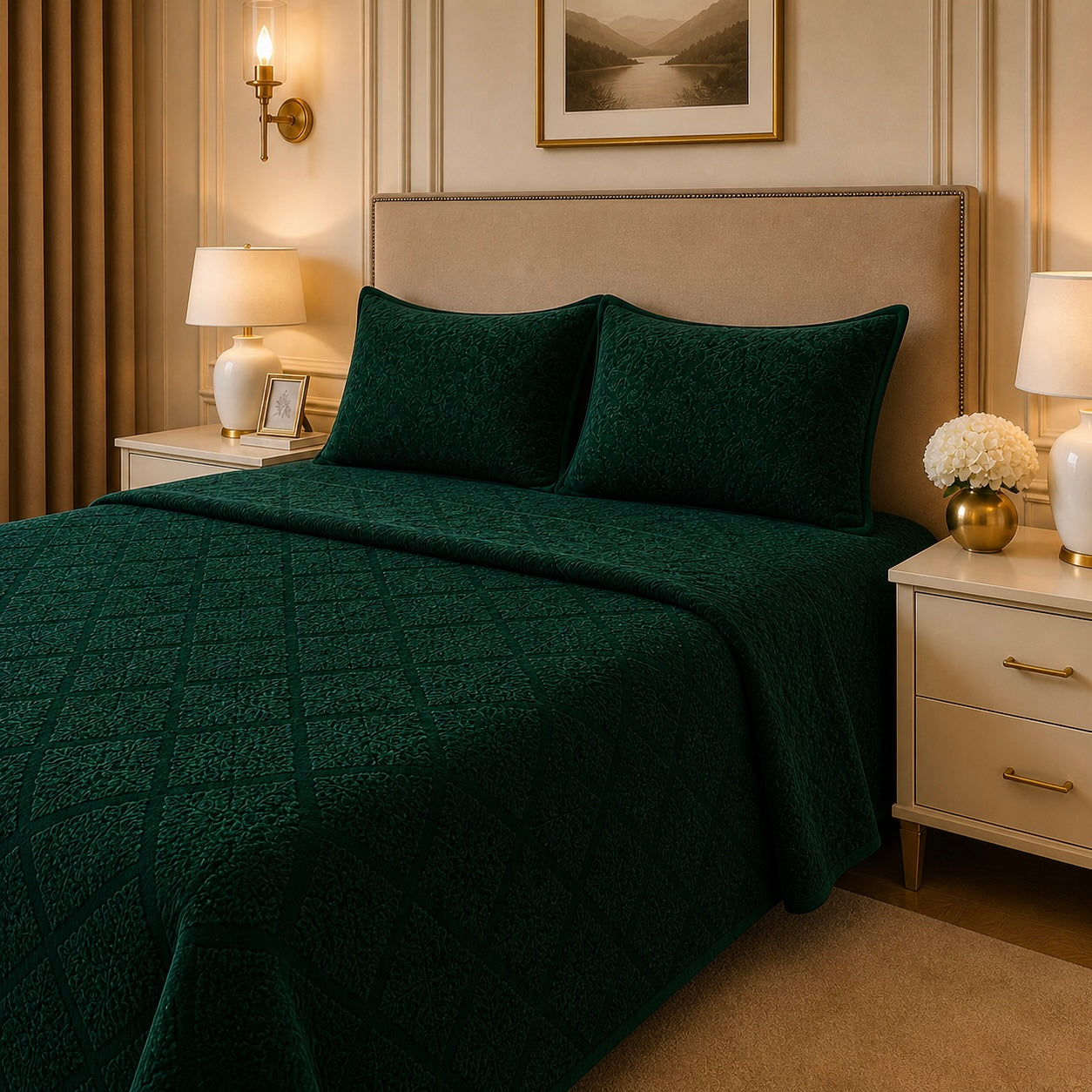 Uniloom Borderline Fleece King Size Blanket 1 Ply - Green Colour