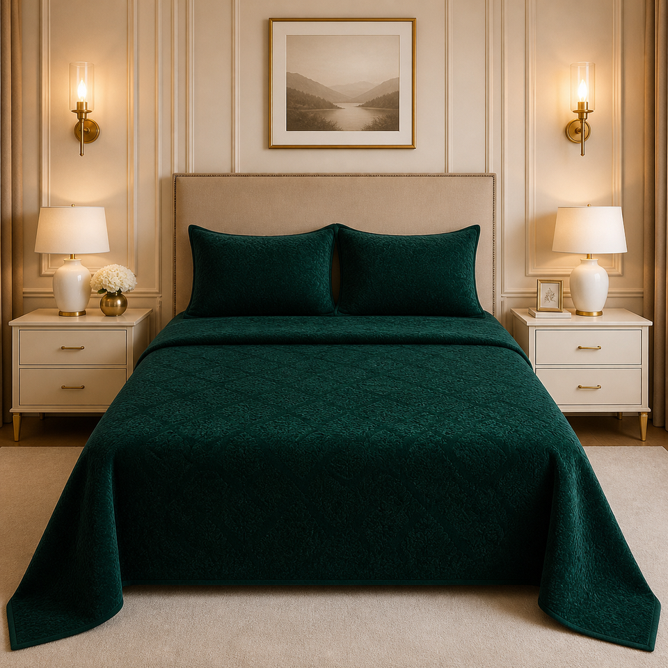 Uniloom Borderline Fleece King Size Blanket 1 Ply - Green Colour