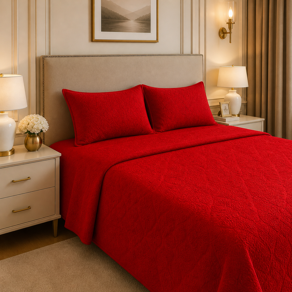 Uniloom Borderline Fleece King Size Blanket 1 Ply - Red Colour