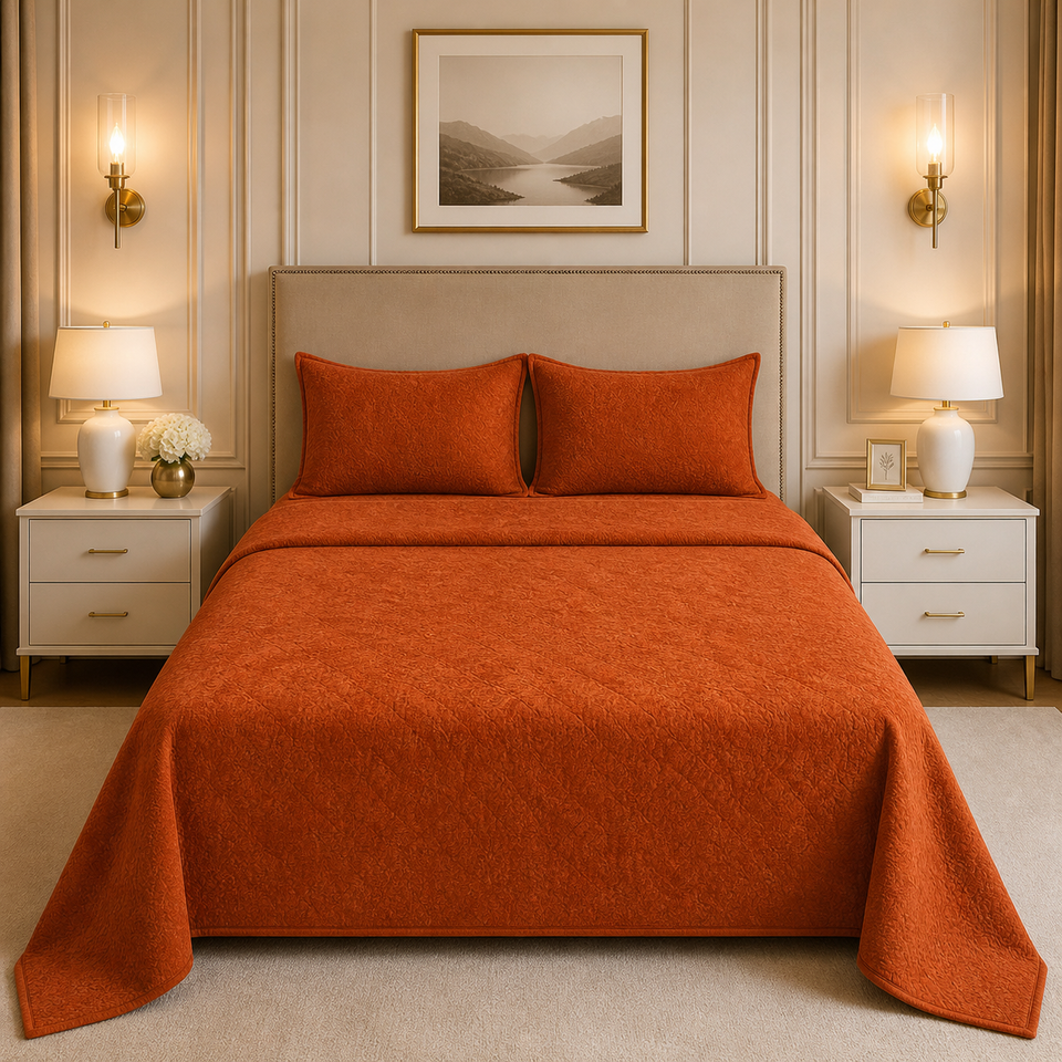 Uniloom Borderline Fleece King Size Blanket 1 Ply - Rust Orange Colour
