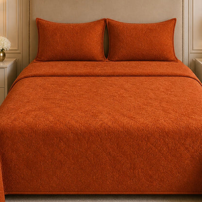 Uniloom Borderline Fleece King Size Blanket 1 Ply - Rust Orange Colour