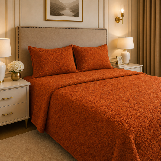 Uniloom Borderline Fleece King Size Blanket 1 Ply - Rust Orange Colour
