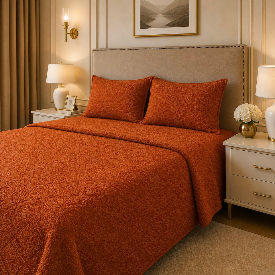Uniloom Borderline Fleece King Size Blanket 1 Ply - Rust Orange Colour