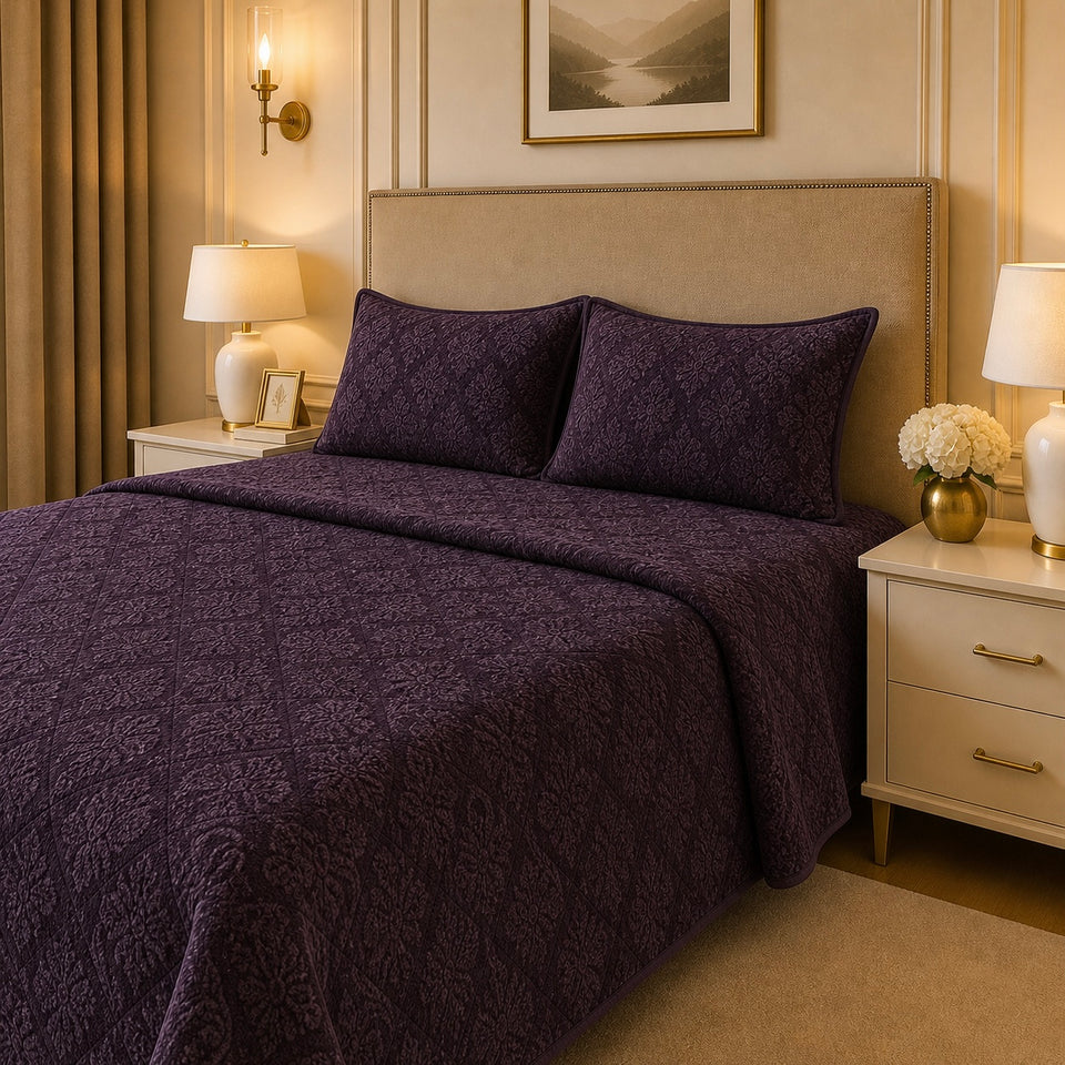 Uniloom Borderline Fleece King Size Blanket 1 Ply - Old Lavender Colour