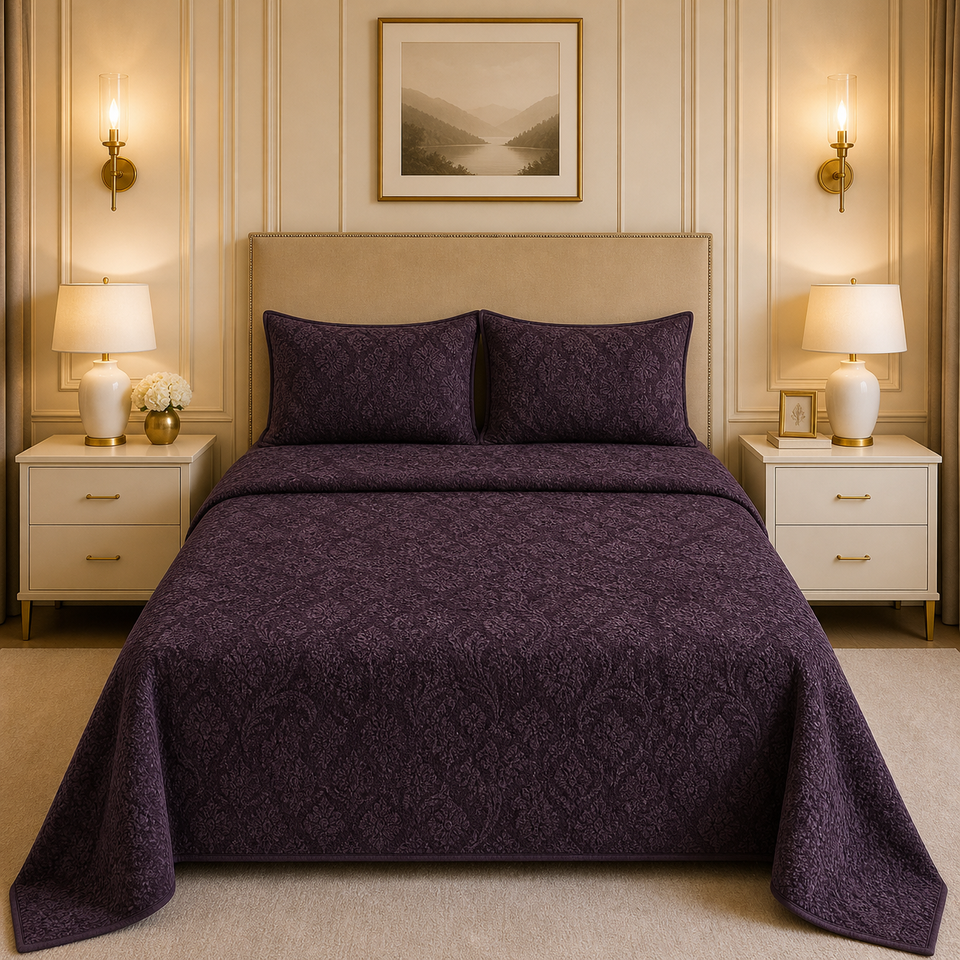 Uniloom Borderline Fleece King Size Blanket 1 Ply - Old Lavender Colour