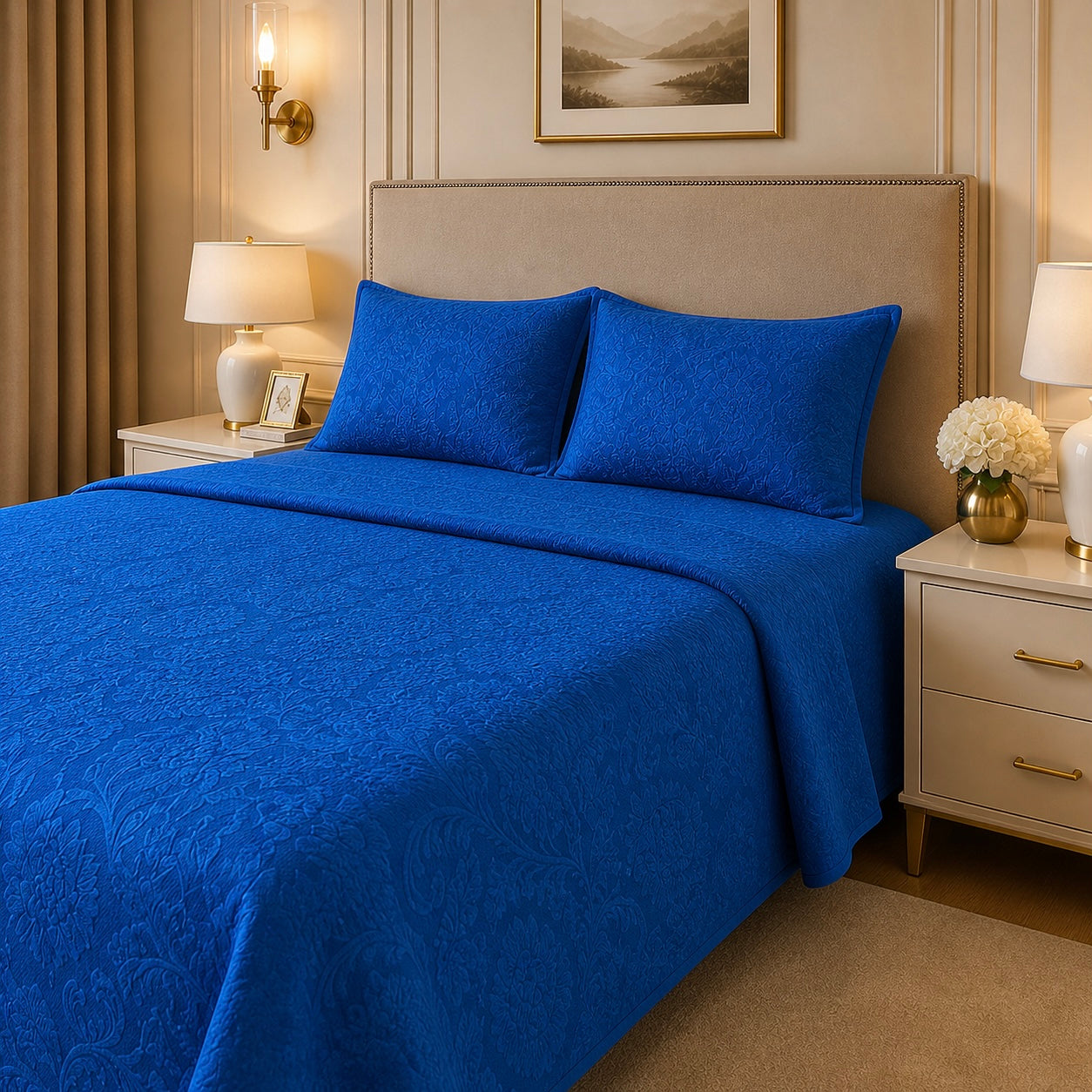 Uniloom Borderline Fleece King Size Blanket 1 Ply - Blue Colour